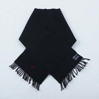 Polo Ralph Lauren 90s Lambswool Fringe Scarf with Small Pony Embroidery, Made in Scotland