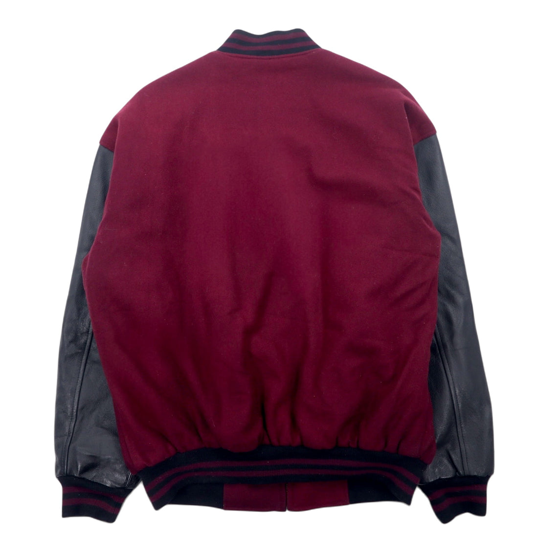90s UNITED FACE Leather Sleeve Rib Line Stadium Jacket M Bordeaux Black Wool Leather