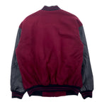 90s UNITED FACE Leather Sleeve Rib Line Stadium Jacket M Bordeaux Black Wool Leather