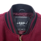 90s UNITED FACE Leather Sleeve Rib Line Stadium Jacket M Bordeaux Black Wool Leather