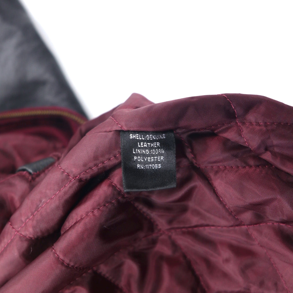 90s UNITED FACE Leather Sleeve Rib Line Stadium Jacket M Bordeaux Black Wool Leather