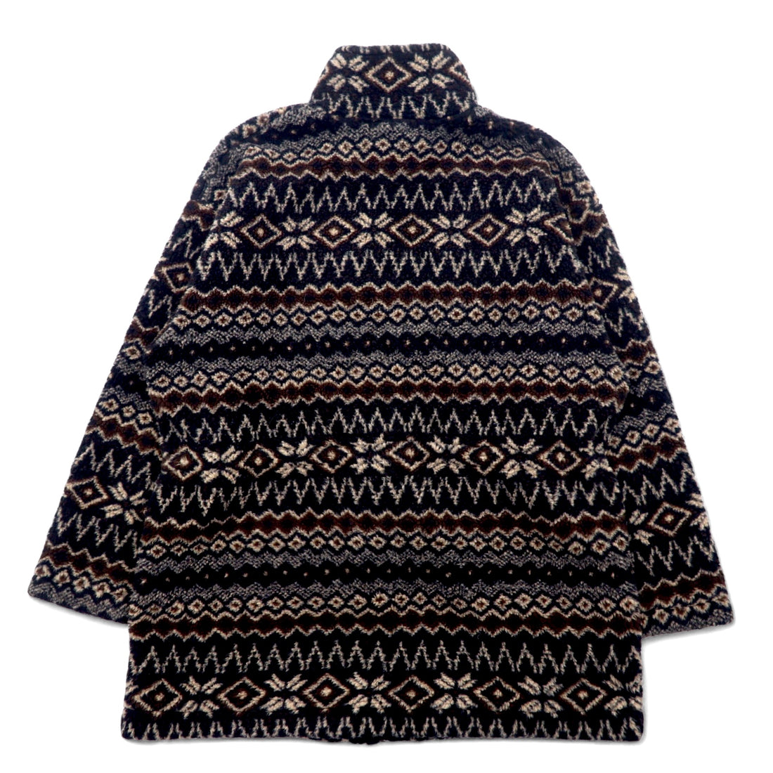 90s MARSH LANDING Boa Fleece Jacket M Brown All-over Nordic Pattern Acrylic Drawstring