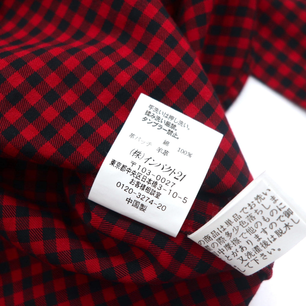 RALPH LAUREN Flannel Shirt XL Red Check Leather Elbow Patch Flap Pocket Unused