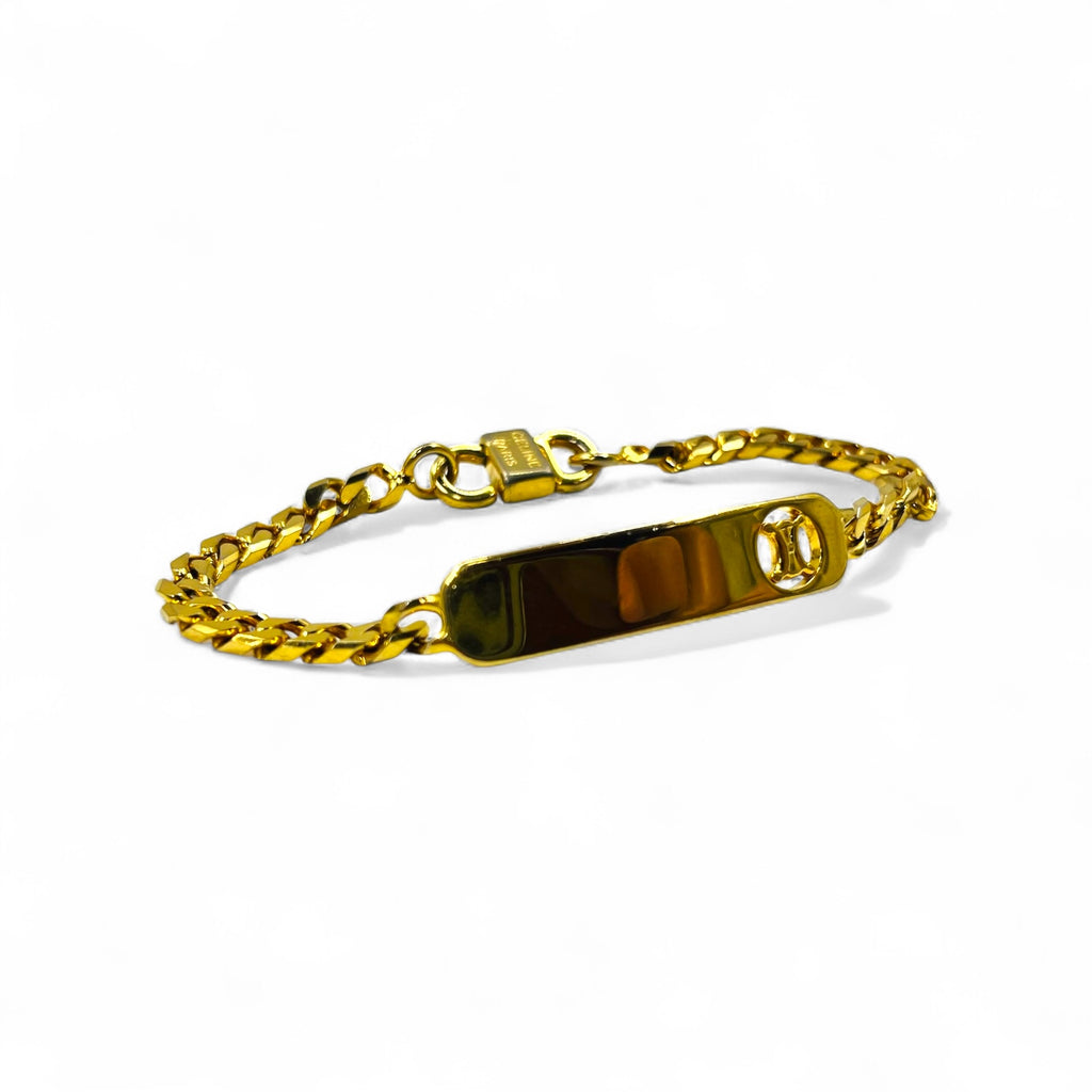 CELINE Vintage Kihei Chain Bracelet Gold Triomphe ID Plate Made in Italy