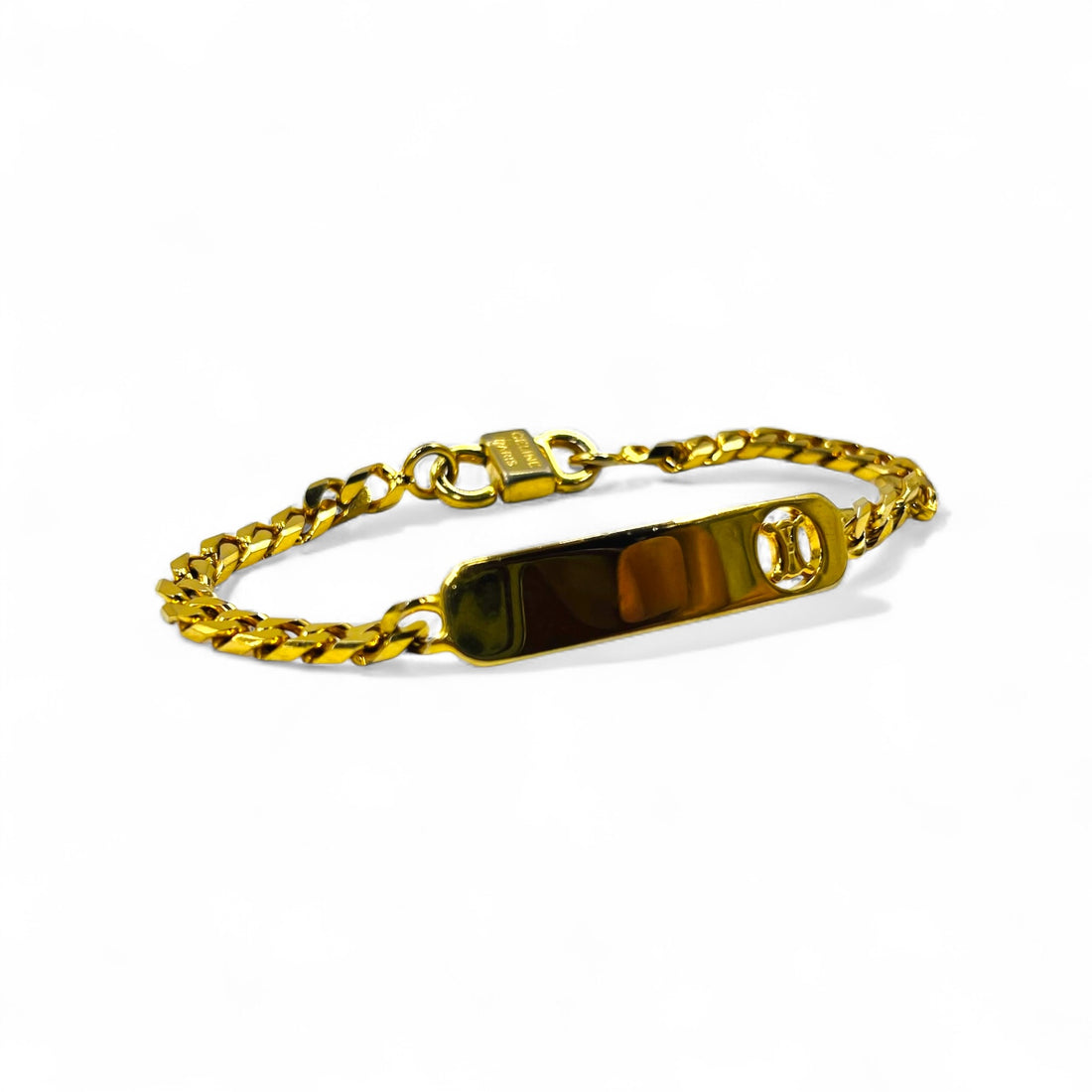 CELINE Vintage Kihei Chain Bracelet Gold Triomphe ID Plate Made in Italy
