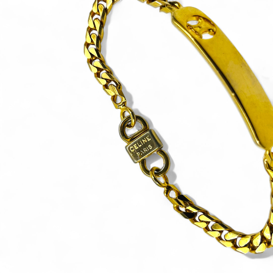 CELINE Vintage Kihei Chain Bracelet Gold Triomphe ID Plate Made in Italy