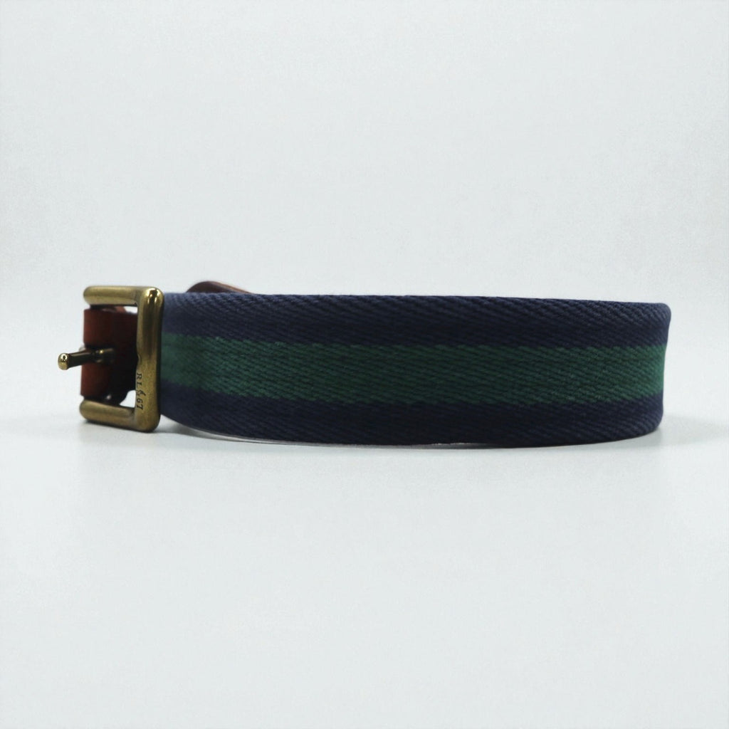 Polo Ralph Lauren Web Belt in Navy Cotton Canvas and Leather with a Brass Gold Buckle