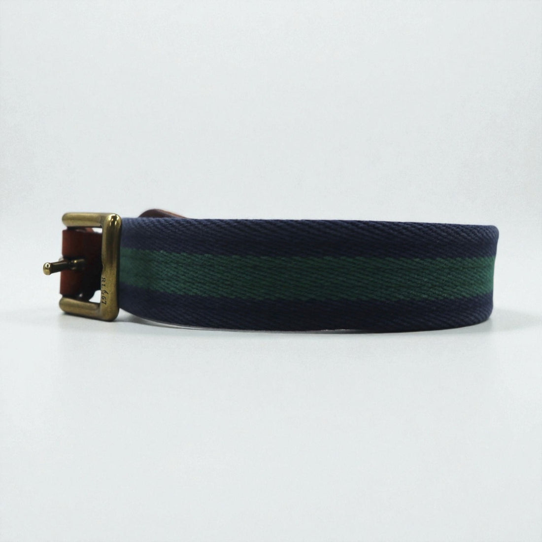 Polo Ralph Lauren Web Belt in Navy Cotton Canvas and Leather with a Brass Gold Buckle