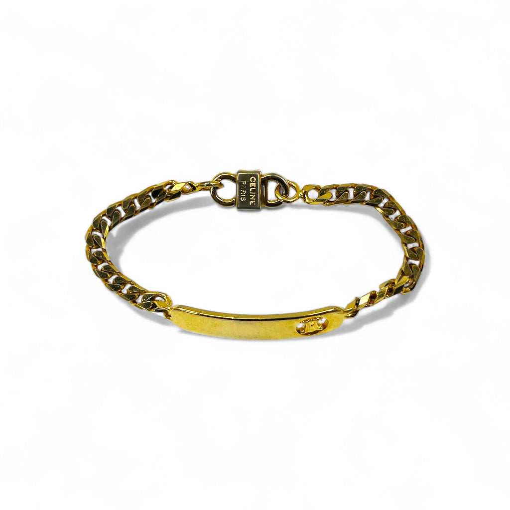 CELINE Vintage Kihei Chain Bracelet Gold Triomphe ID Plate Made in Italy