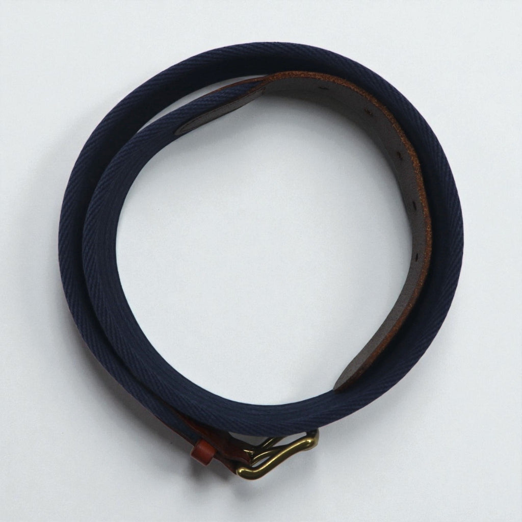 Polo Ralph Lauren Web Belt in Navy Cotton Canvas and Leather with a Brass Gold Buckle