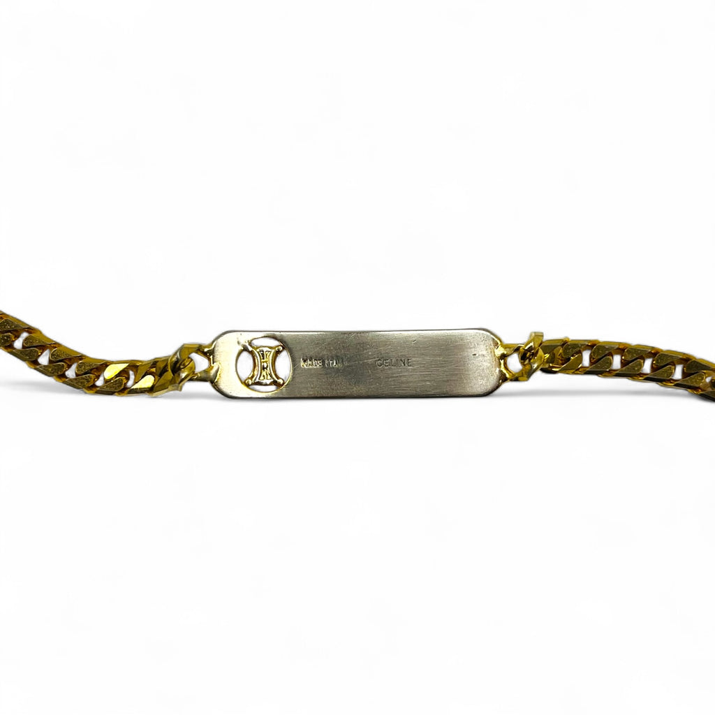 CELINE Vintage Kihei Chain Bracelet Gold Triomphe ID Plate Made in Italy