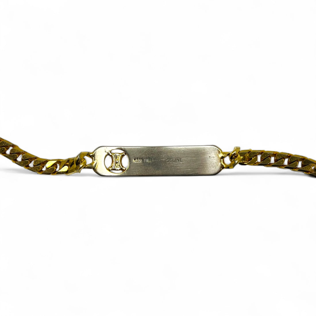 CELINE Vintage Kihei Chain Bracelet Gold Triomphe ID Plate Made in Italy