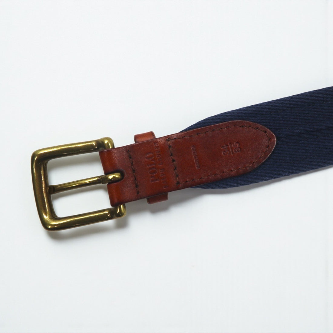 Polo Ralph Lauren Web Belt in Navy Cotton Canvas and Leather with a Brass Gold Buckle