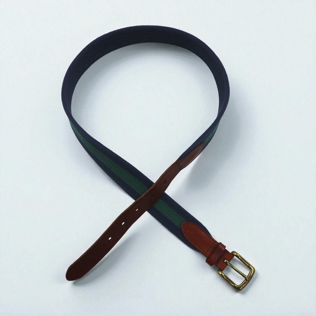 Polo Ralph Lauren Web Belt in Navy Cotton Canvas and Leather with a Brass Gold Buckle