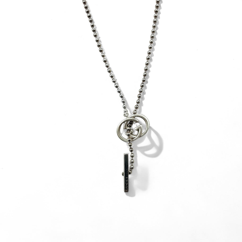 GUCCI Ball Chain Silver Necklace Pendant Ag925 Interlocking G Made in Italy