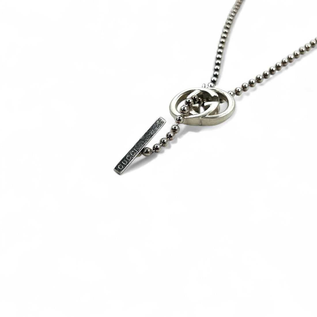 GUCCI Ball Chain Silver Necklace Pendant Ag925 Interlocking G Made in Italy