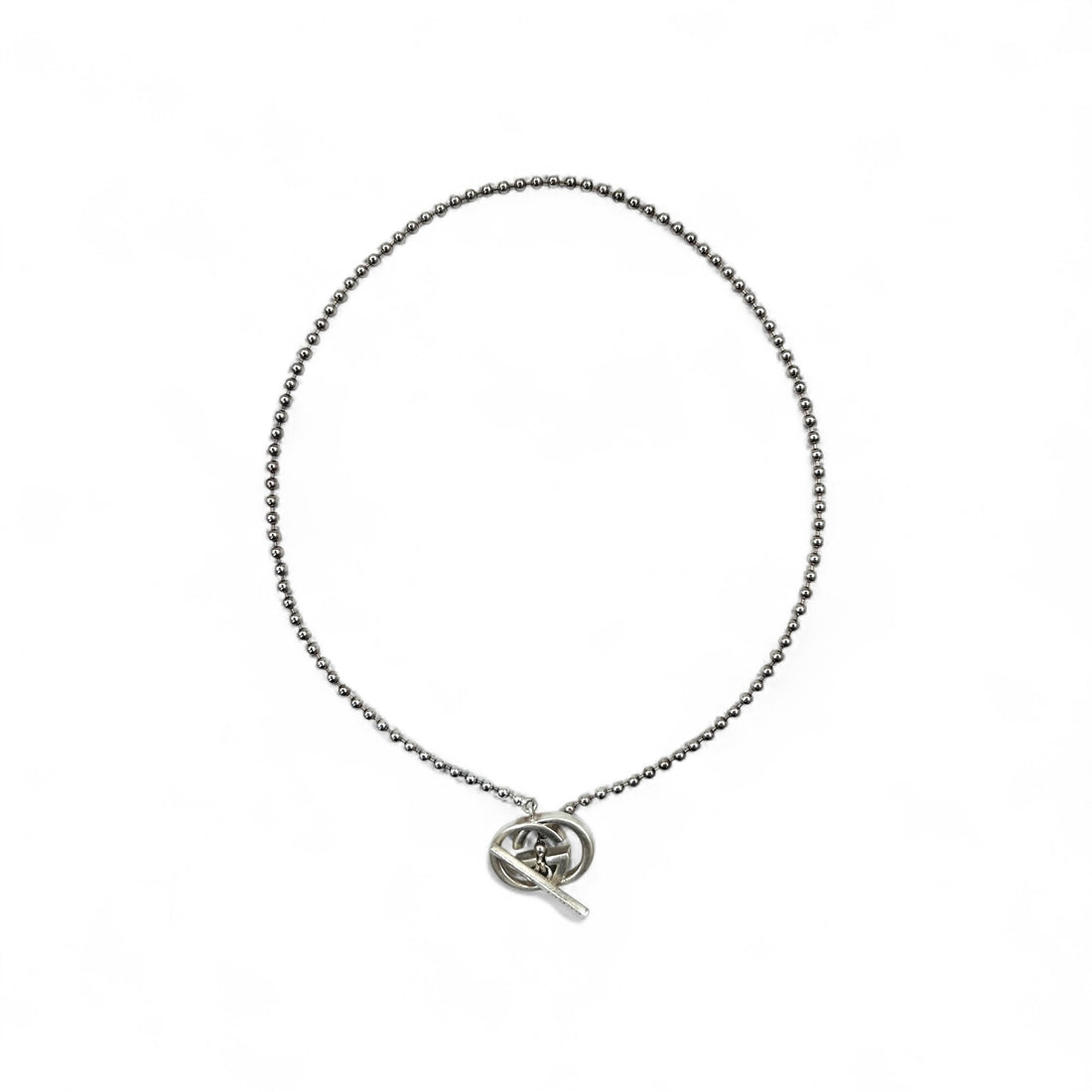 GUCCI Ball Chain Silver Necklace Pendant Ag925 Interlocking G Made in Italy