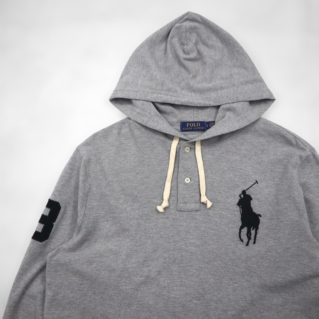 Polo Ralph Lauren ヘンリーネック パーカー L グレー 刺繍 ビッグポニー 鹿の子 ハーフボタン プルオーバー