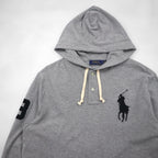 Polo Ralph Lauren ヘンリーネック パーカー L グレー 刺繍 ビッグポニー 鹿の子 ハーフボタン プルオーバー