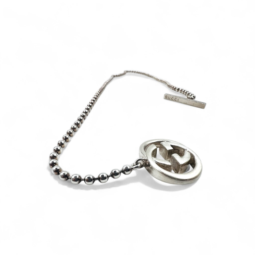 GUCCI Ball Chain Silver Necklace Pendant Ag925 Interlocking G Made in Italy