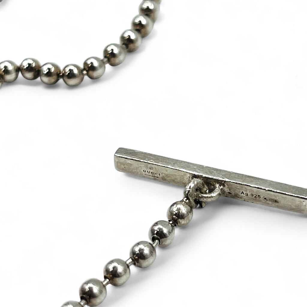 GUCCI Ball Chain Silver Necklace Pendant Ag925 Interlocking G Made in Italy