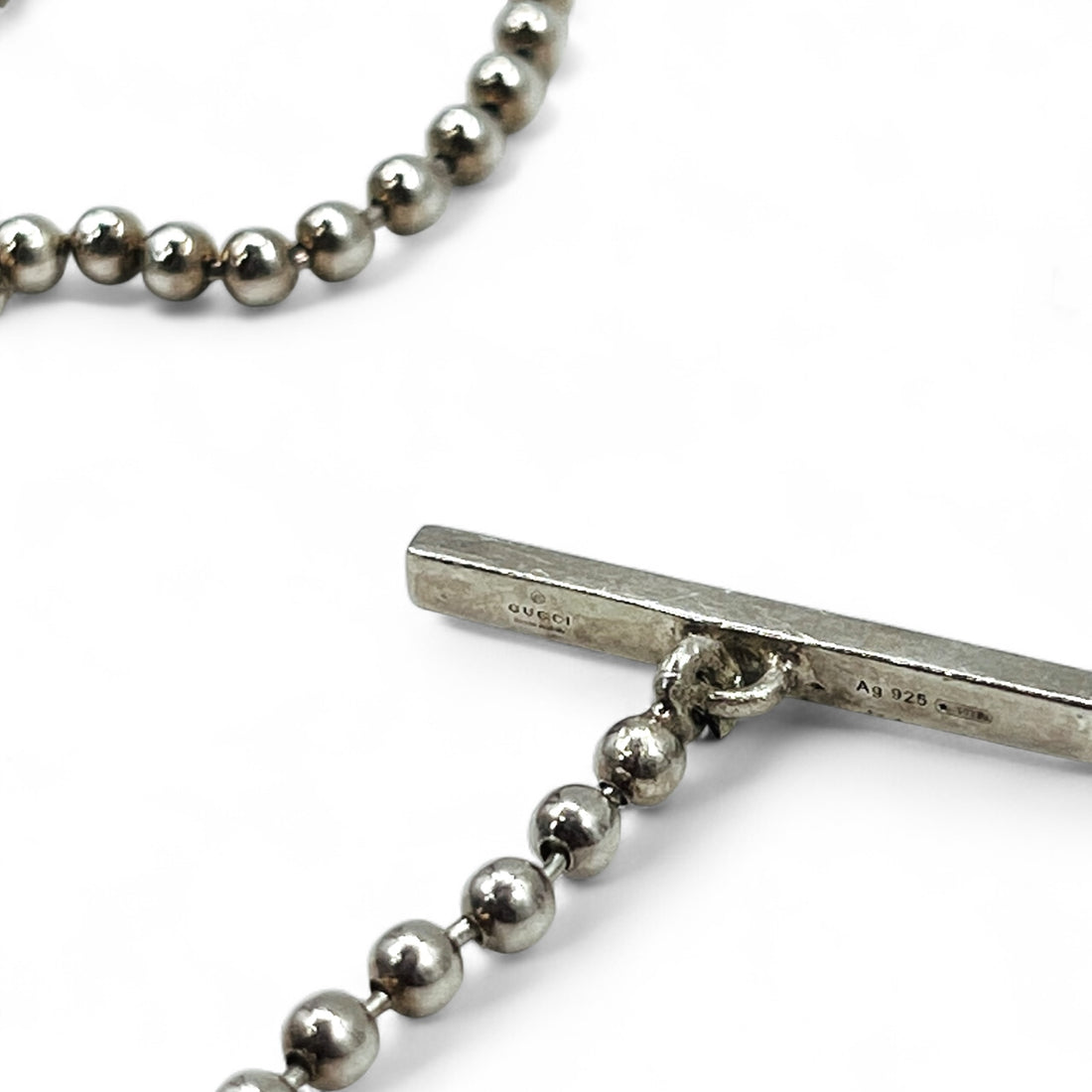 GUCCI Ball Chain Silver Necklace Pendant Ag925 Interlocking G Made in Italy