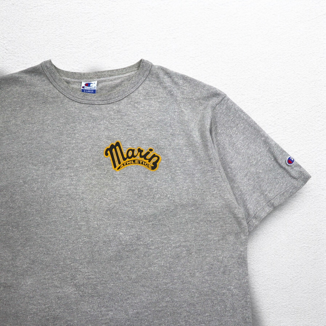 Champion USA Made 90s College Print T-Shirt XL Grey Cotton Marine ATHLETICS