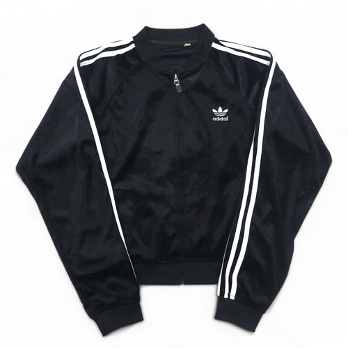 adidas 90s ATP style velour track jacket jersey L black trefoil logo 3 stripes