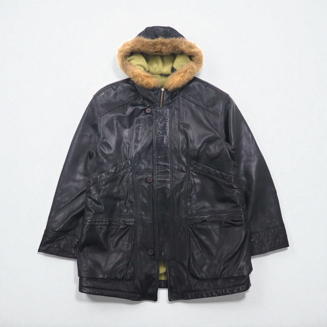 GARA 90s Vintage Lambskin Coat ラムレザー N-3B フライトジャケット M ファー 比翼 ririジップ