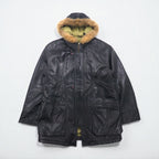 GARA 90s Vintage Lambskin Coat, Lamb Leather N-3B Flight Jacket, Medium, Fur, Bi-Flap, Riri Zip