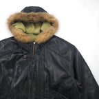 GARA 90s Vintage Lambskin Coat, Lamb Leather N-3B Flight Jacket, Medium, Fur, Bi-Flap, Riri Zip