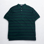 Polo by Ralph Lauren 90年代 ボーダー ポロシャツ 2XL グリーン コットン 鹿の子 スモールポニー刺繍