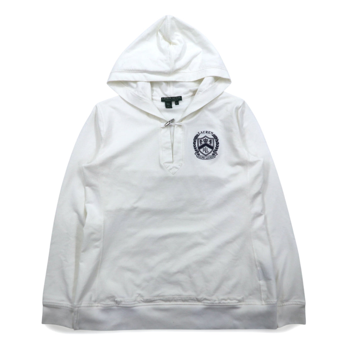 LAUREN ACTIVE RALPH LAUREN 90s Skipper Hoodie M White Toggle Button Embroidered Emblem Logo