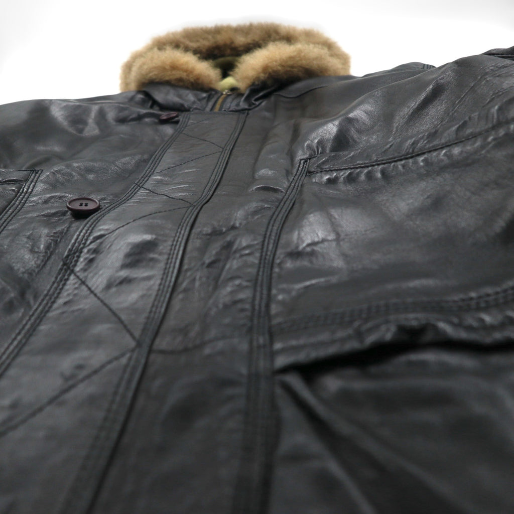 GARA 90s Vintage Lambskin Coat, Lamb Leather N-3B Flight Jacket, Medium, Fur, Bi-Flap, Riri Zip