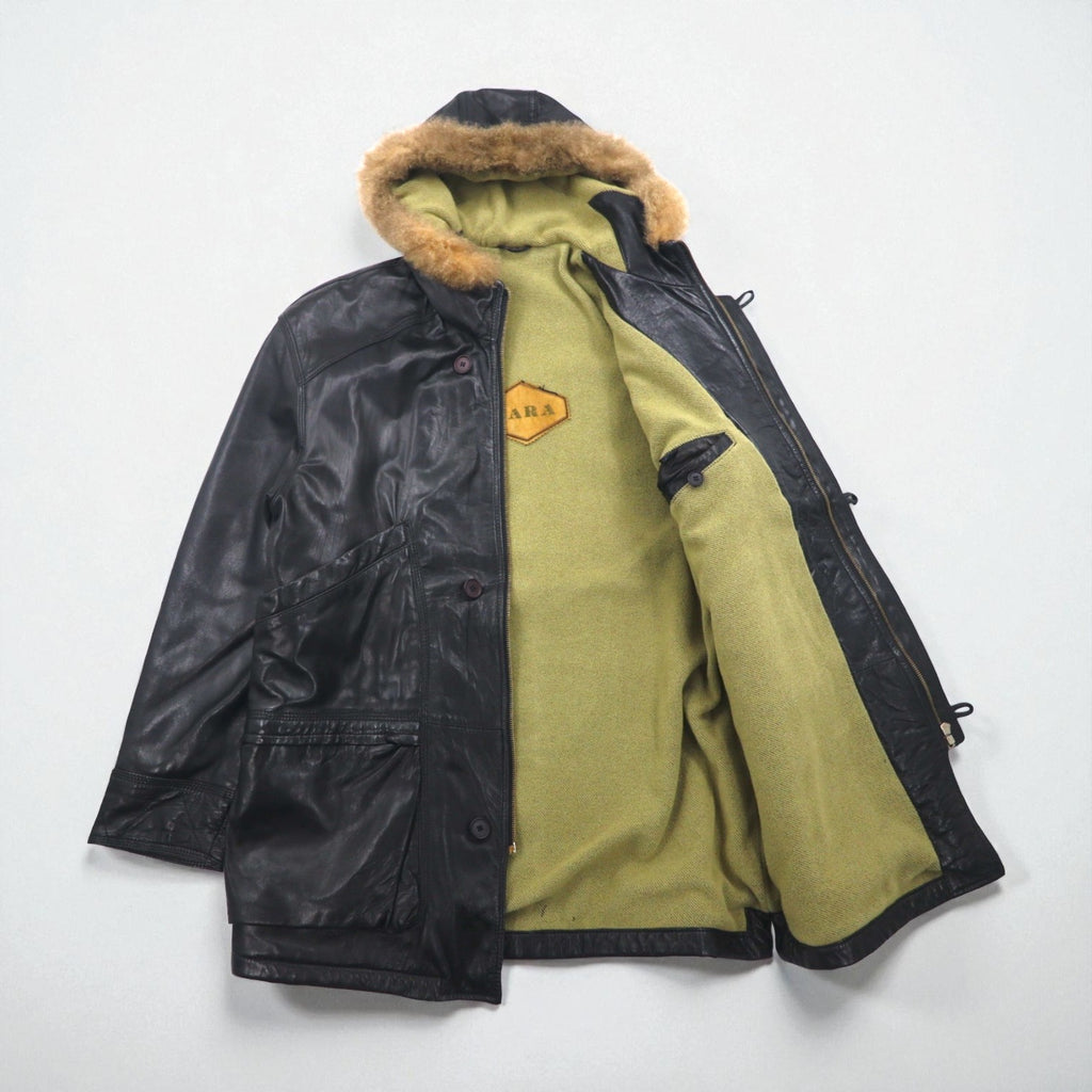 GARA 90s Vintage Lambskin Coat, Lamb Leather N-3B Flight Jacket, Medium, Fur, Bi-Flap, Riri Zip