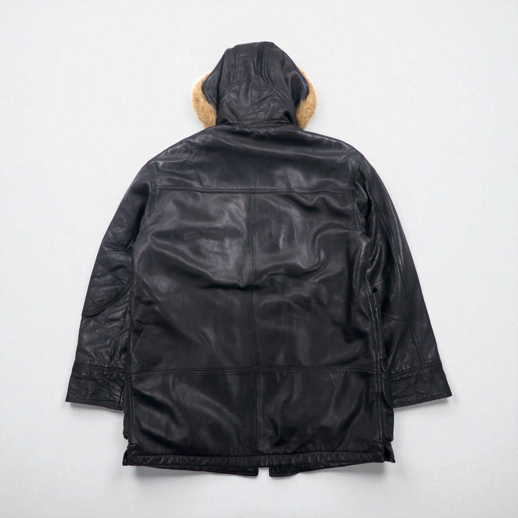 GARA 90s Vintage Lambskin Coat, Lamb Leather N-3B Flight Jacket, Medium, Fur, Bi-Flap, Riri Zip