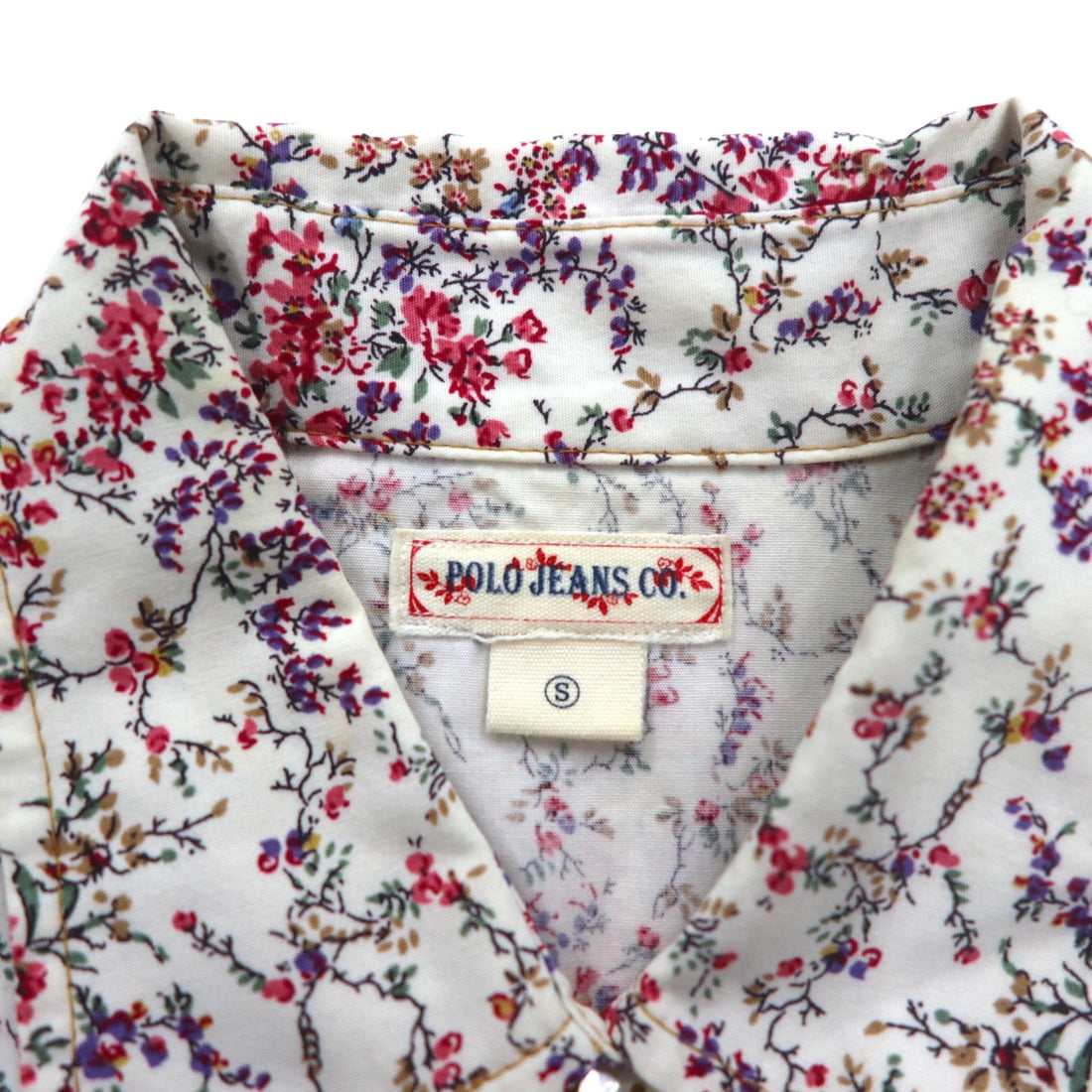 POLO JEANS CO. RALPH LAUREN Floral Western Shirt S White Snap Button