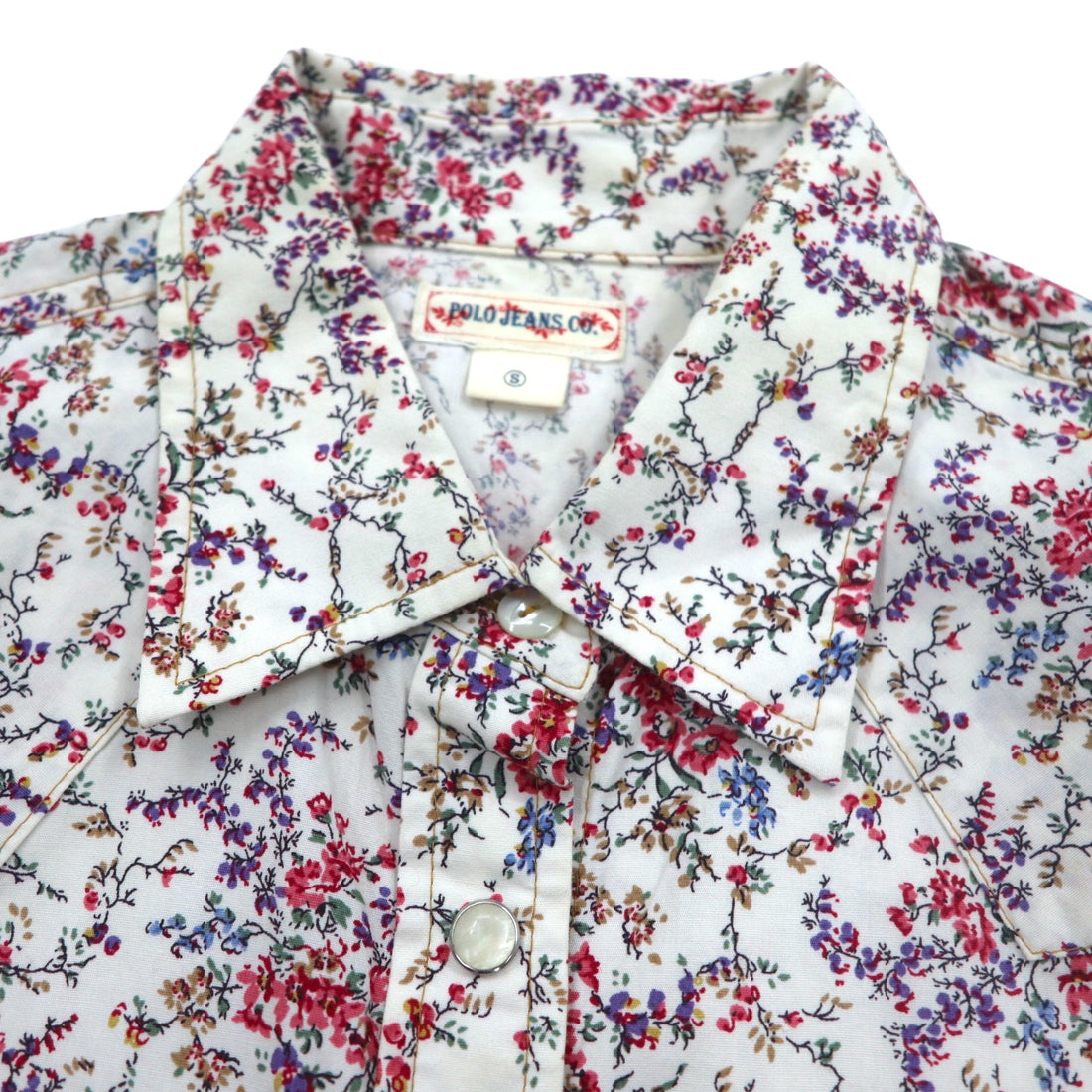 POLO JEANS CO. RALPH LAUREN Floral Western Shirt S White Snap Button