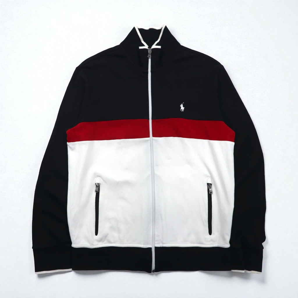 Polo Ralph Lauren Track Jacket Jersey M Black Cotton Small Pony Embroidery Tricolor