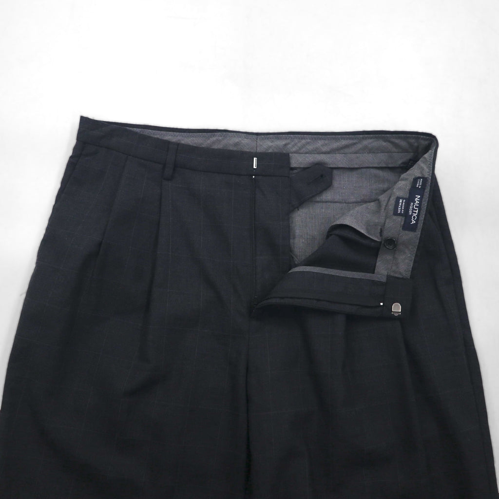 NAUTICA RIGGER Classic Fit 2-Puck Wide Leg Slacks, Size L, Gray Check Wool