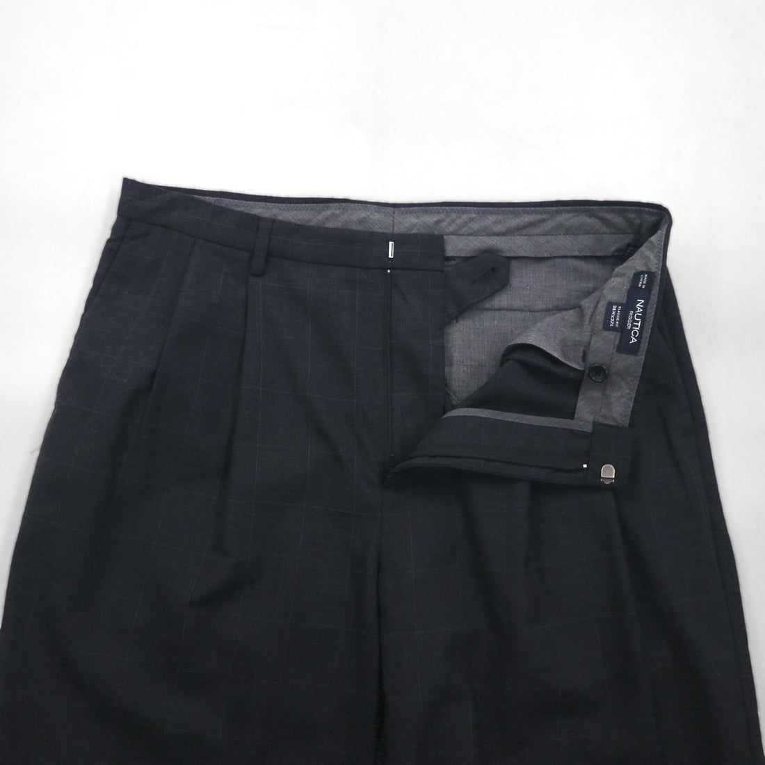 NAUTICA RIGGER Classic Fit 2-Puck Wide Leg Slacks, Size L, Gray Check Wool