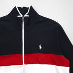 Polo Ralph Lauren Track Jacket Jersey M Black Cotton Small Pony Embroidery Tricolor
