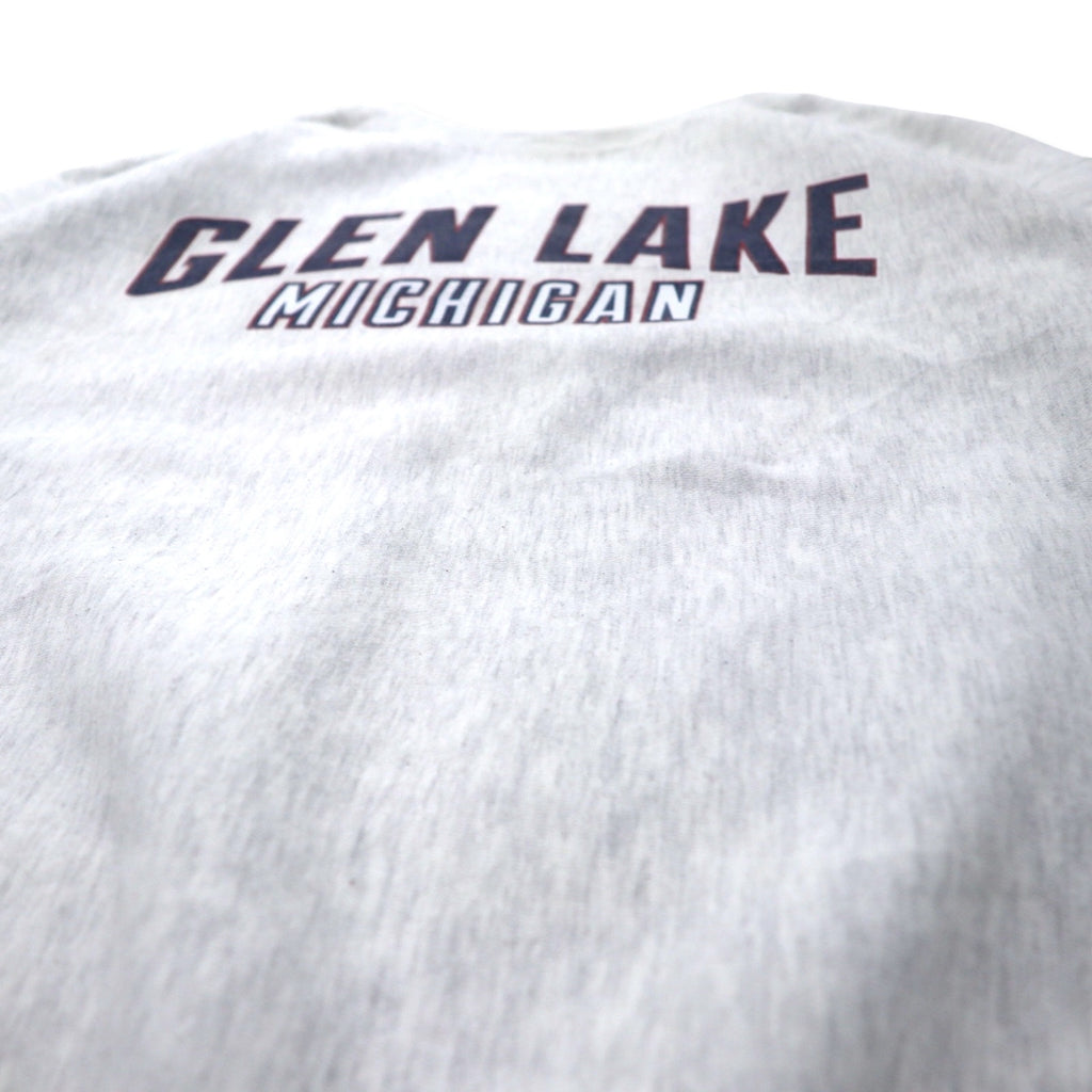 J AMERICA カレッジ プリント スウェット L グレー コットン パキ綿 GLEN LAKE MICHIGAN ビッグサイズ リバースウィーブ