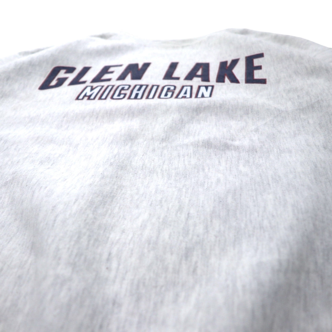 J AMERICA カレッジ プリント スウェット L グレー コットン パキ綿 GLEN LAKE MICHIGAN ビッグサイズ リバースウィーブ