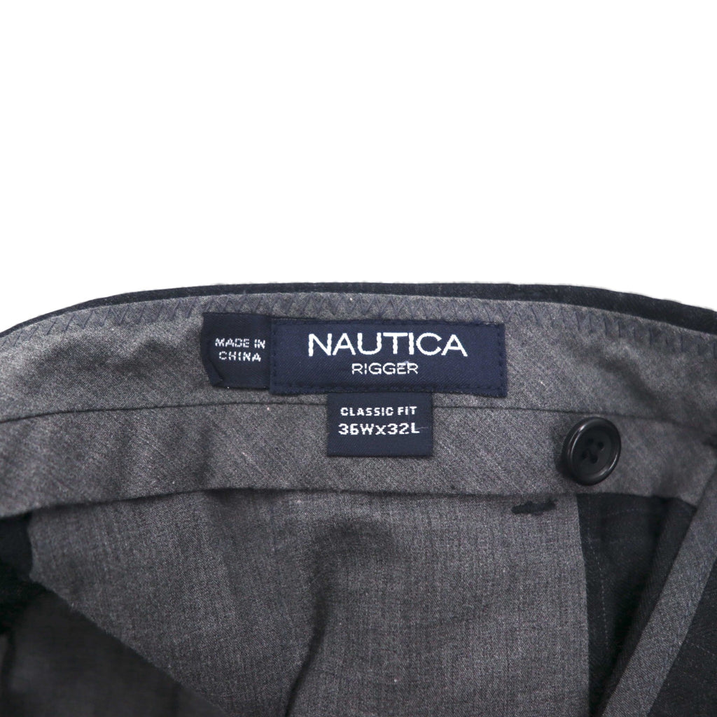 NAUTICA RIGGER Classic Fit 2-Puck Wide Leg Slacks, Size L, Gray Check Wool