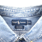 RALPH LAUREN 90s Big Shirt, Denim Button-Down Shirt, Size 2XL, Indigo and Blue with Small Pony Embroidery