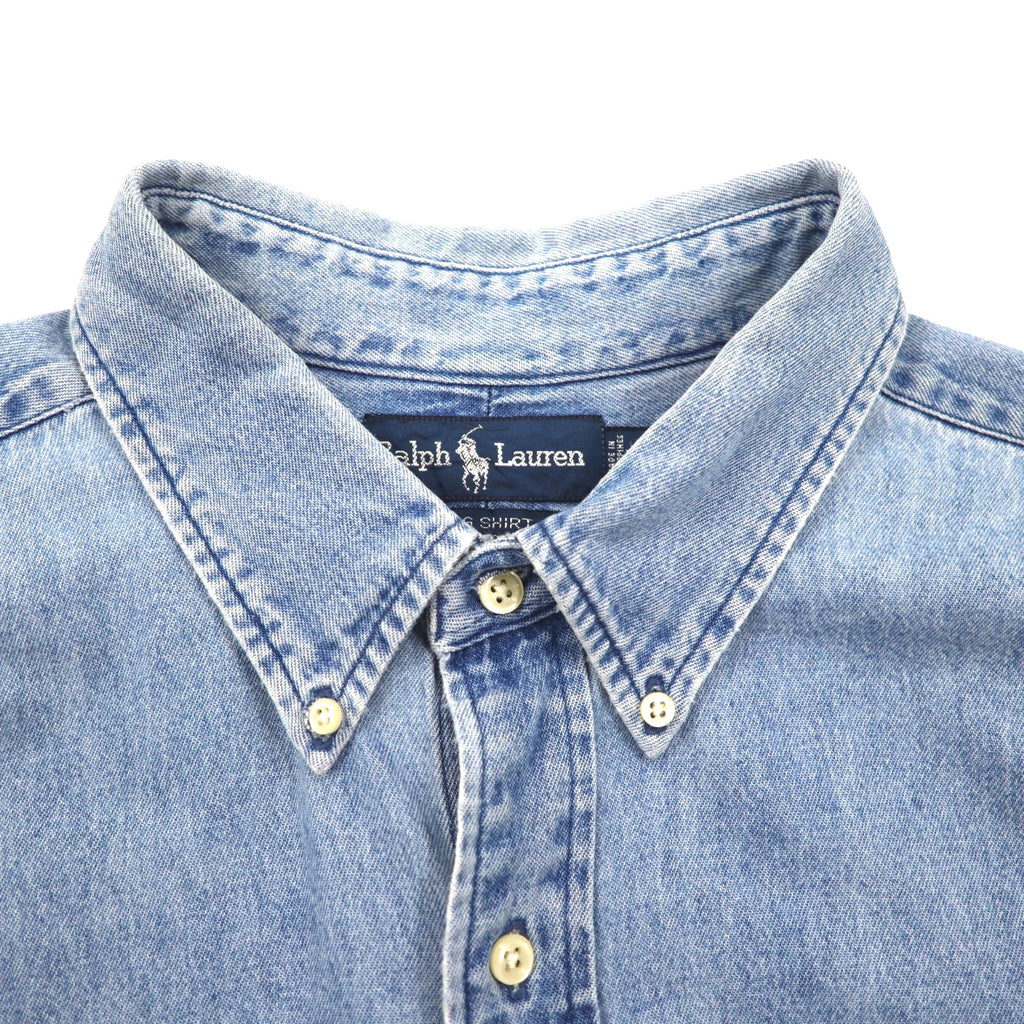 RALPH LAUREN 90s Big Shirt, Denim Button-Down Shirt, Size 2XL, Indigo and Blue with Small Pony Embroidery