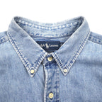RALPH LAUREN 90s Big Shirt, Denim Button-Down Shirt, Size 2XL, Indigo and Blue with Small Pony Embroidery