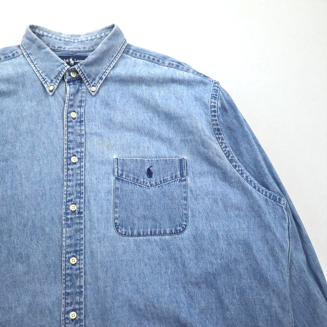 RALPH LAUREN 90s Big Shirt, Denim Button-Down Shirt, Size 2XL, Indigo and Blue with Small Pony Embroidery