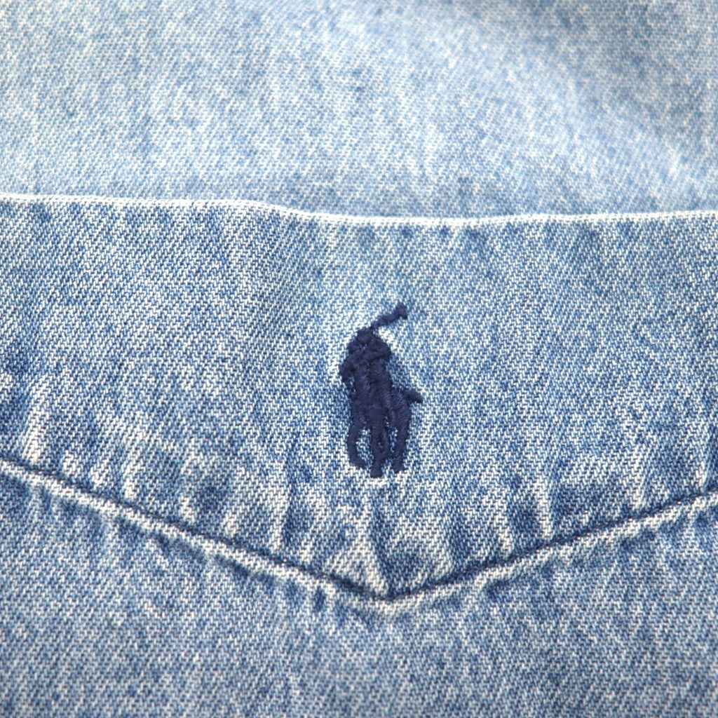RALPH LAUREN 90s Big Shirt, Denim Button-Down Shirt, Size 2XL, Indigo and Blue with Small Pony Embroidery